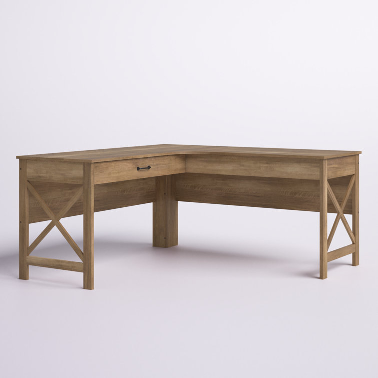 Rustic Oak L-Shaped Farmhouse Corner Desk with Drawer