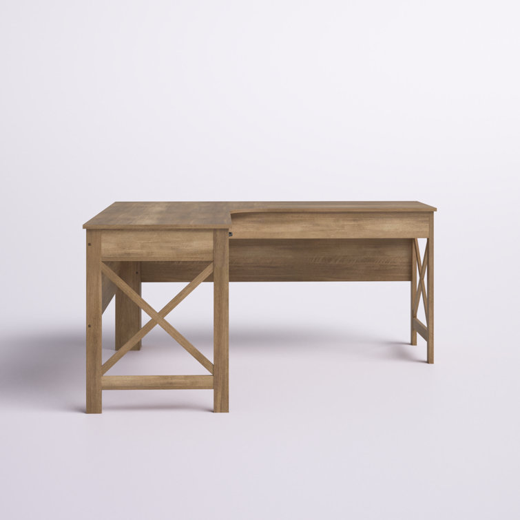 Rustic Oak L-Shaped Farmhouse Corner Desk with Drawer