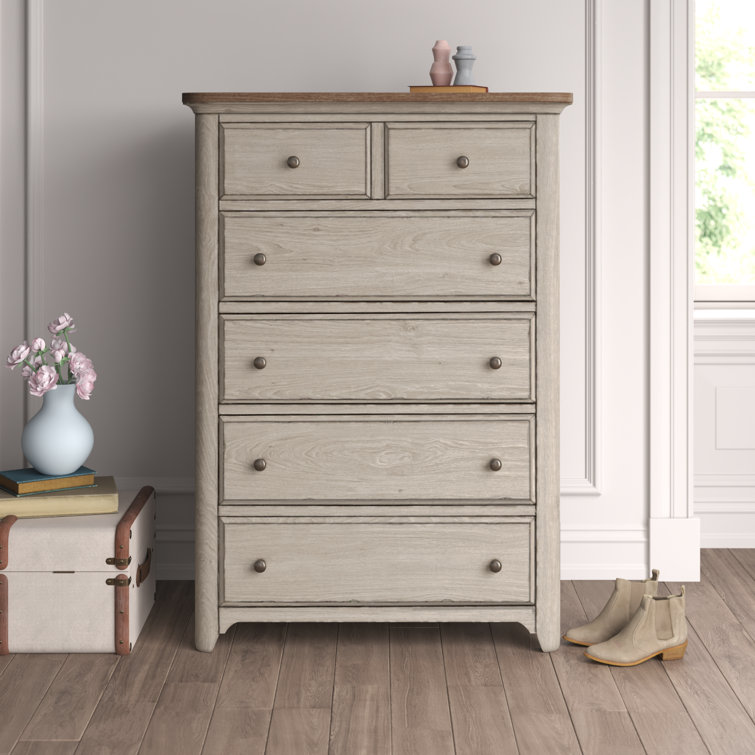Ayden Antique White 5-Drawer Farmhouse Chest with Cedar Lining
