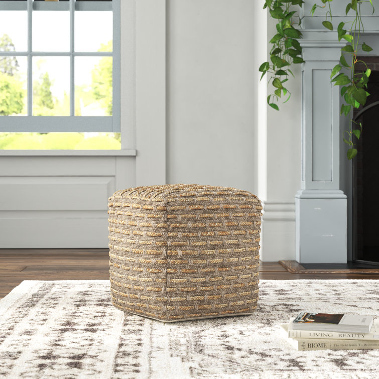 Rue Square Brown and Gray Cotton Wool Pouf