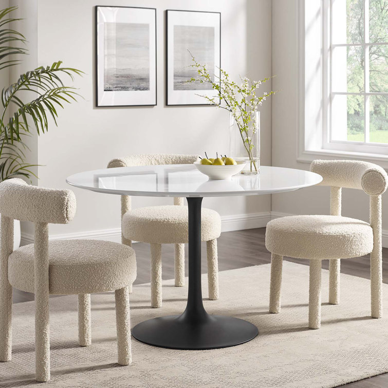 47" White Round Mid-Century Modern Dining Table with Black Base