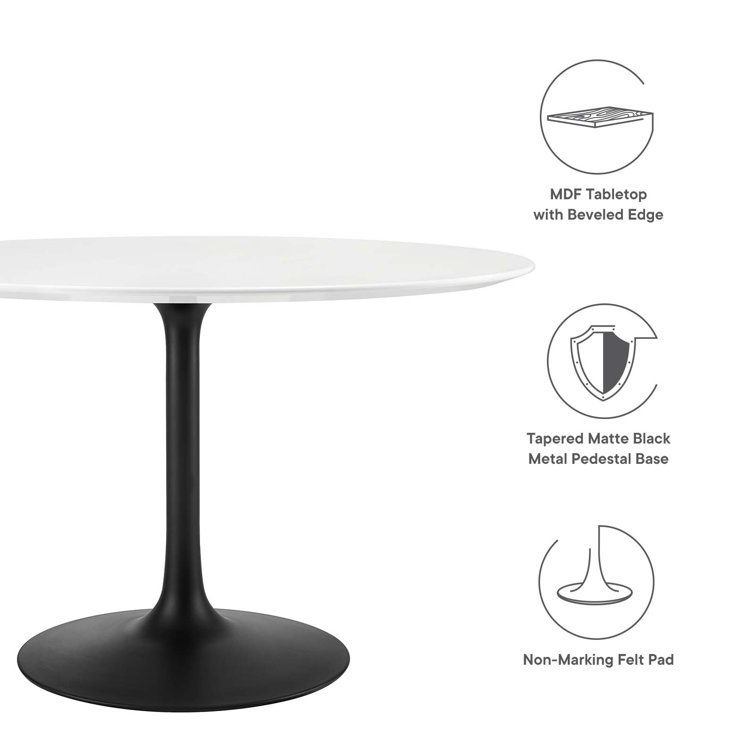 47" White Round Mid-Century Modern Dining Table with Black Base