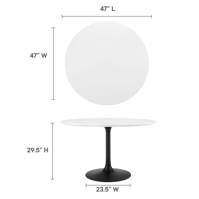 47" White Round Mid-Century Modern Dining Table with Black Base