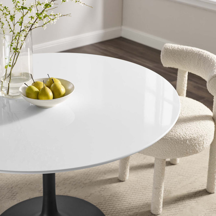 47" White Round Mid-Century Modern Dining Table with Black Base