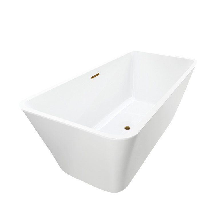 White and Titanium Gold 67'' Freestanding Acrylic Bathtub