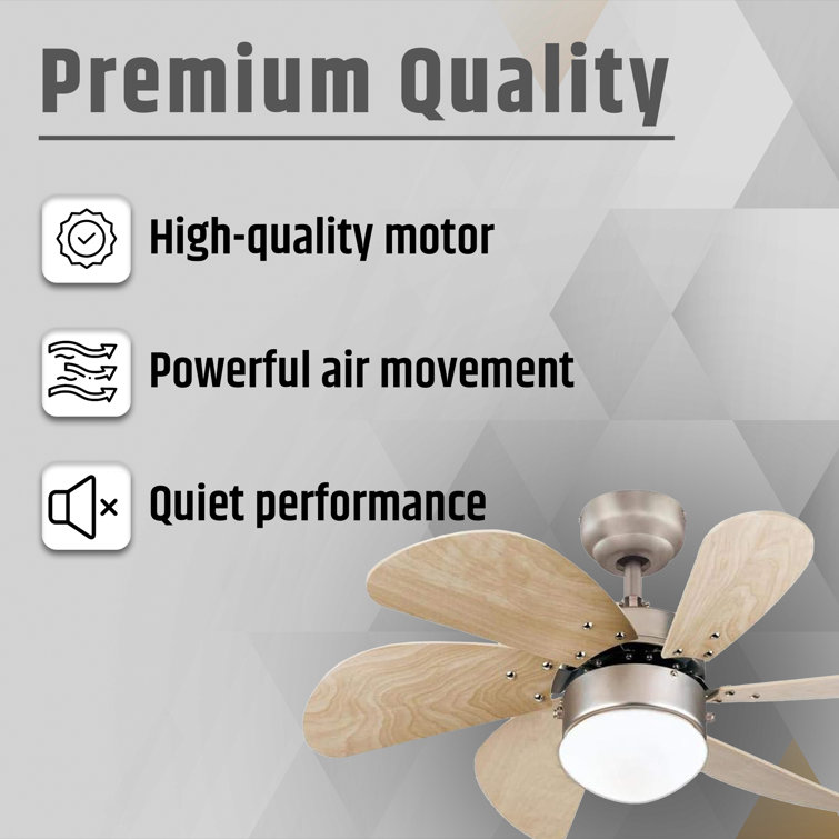 30'' Brushed Aluminum Ceiling Fan with Light Brown Blades and LED Light