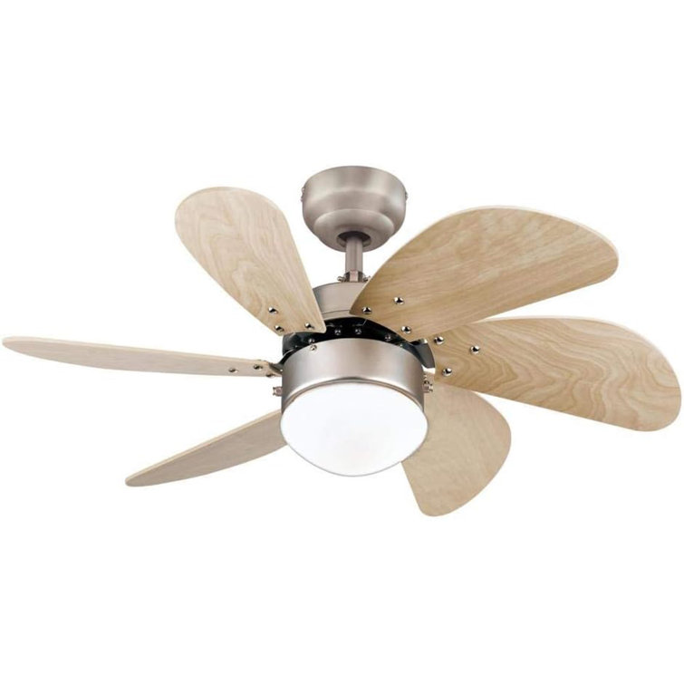 30'' Brushed Aluminum Ceiling Fan with Light Brown Blades and LED Light