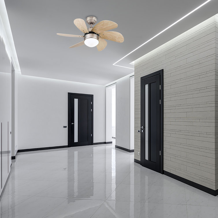 30'' Brushed Aluminum Ceiling Fan with Light Brown Blades and LED Light