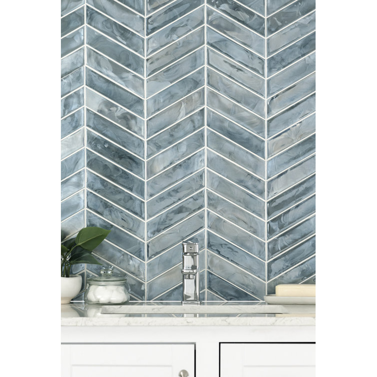 Blue Shimmer Chevron Glass Mosaic Wall Tile