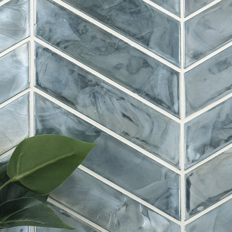 Blue Shimmer Chevron Glass Mosaic Wall Tile