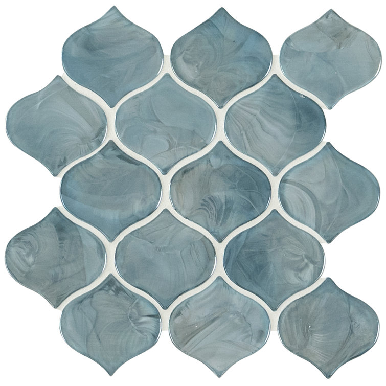 Blue Shimmer Arabesque Glass Mosaic Wall Tile