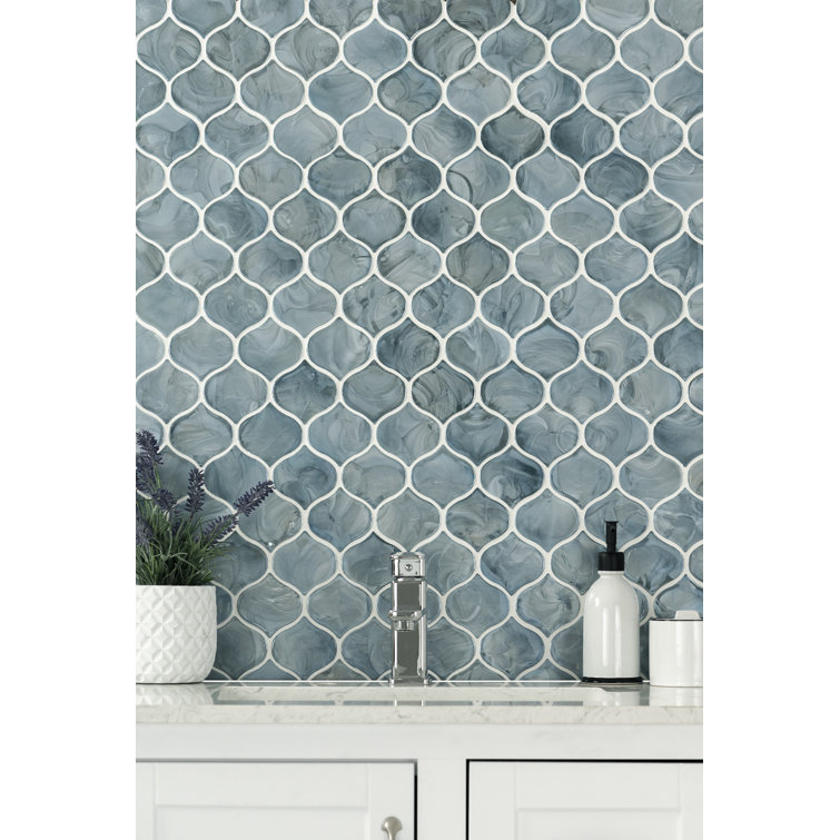 Blue Shimmer Arabesque Glass Mosaic Wall Tile