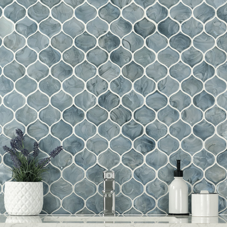 Blue Shimmer Arabesque Glass Mosaic Wall Tile
