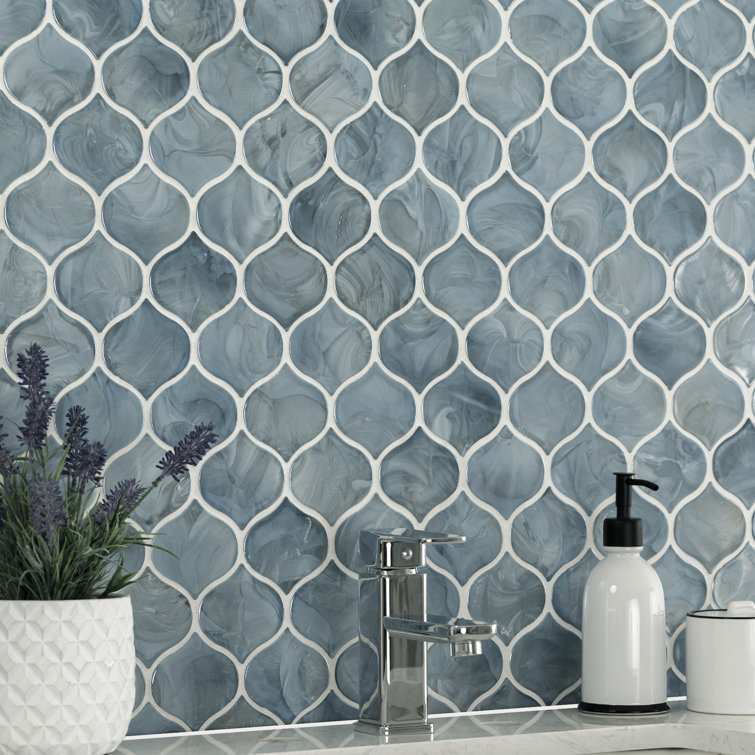 Blue Shimmer Arabesque Glass Mosaic Wall Tile