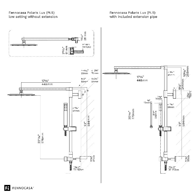 Polaris Lux 10" Chrome Square Rainfall Shower System with Handheld
