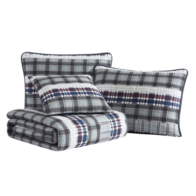 King Smoke Gray Cotton Reversible Quilt Set