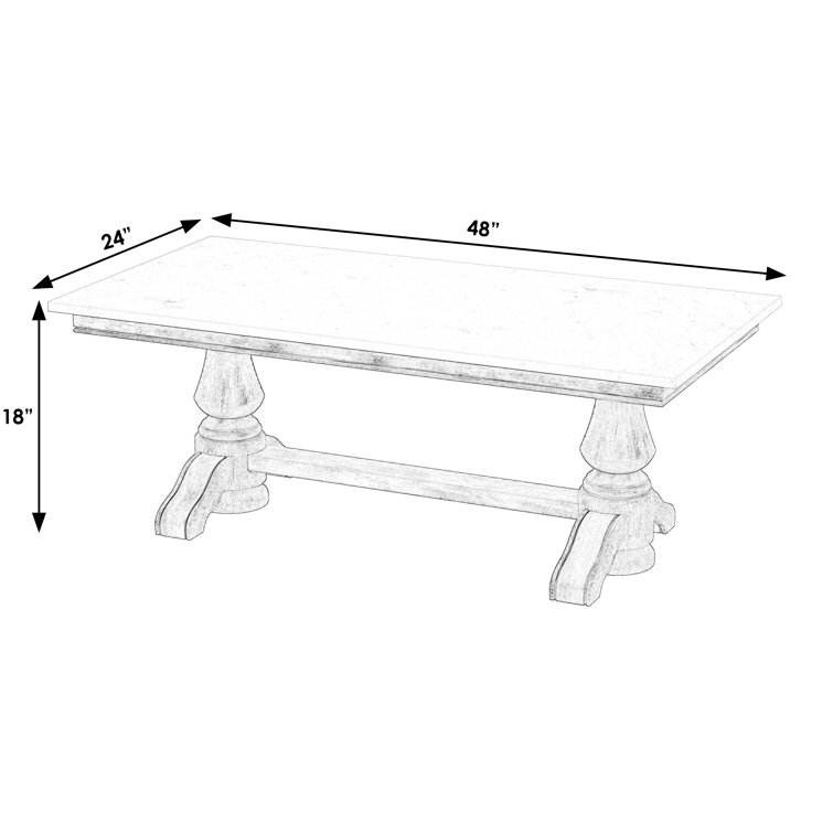 Rectangular Light Brown Wood and Marble Trestle Coffee Table