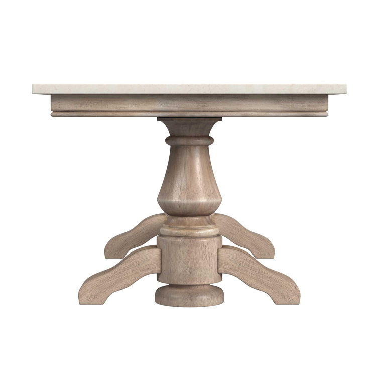 Rectangular Light Brown Wood and Marble Trestle Coffee Table