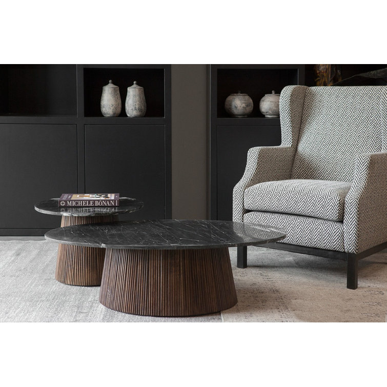 Maxim Black Marble Top Coffee Table with Brown Mango Wood Base