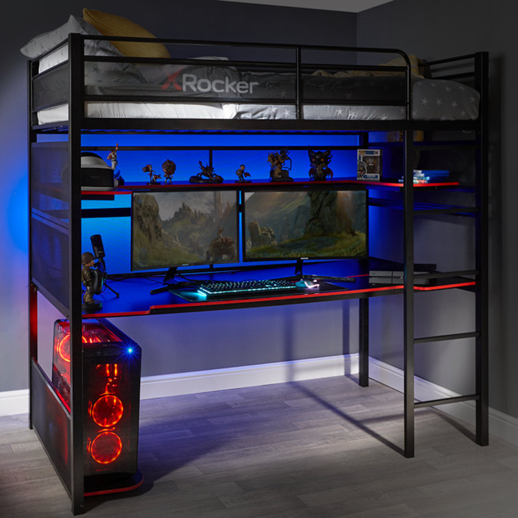 Loft Twin Upholstered Gaming Bunk Bed with Metal Frame and Drawer