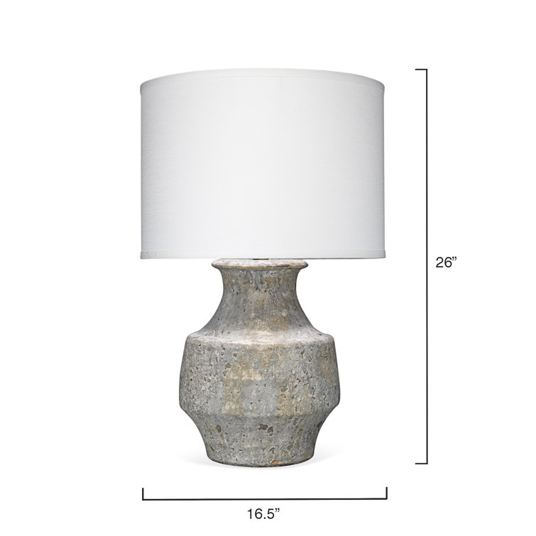Aged Grey Ceramic Table Lamp with White Linen Shade