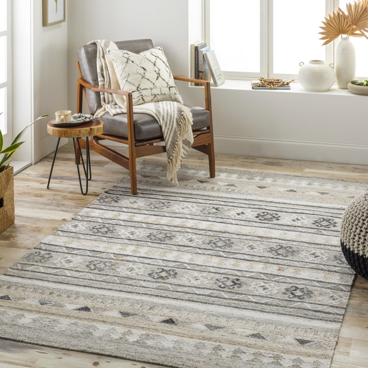 Gray and Beige Handwoven Recycled PET Yarn Area Rug