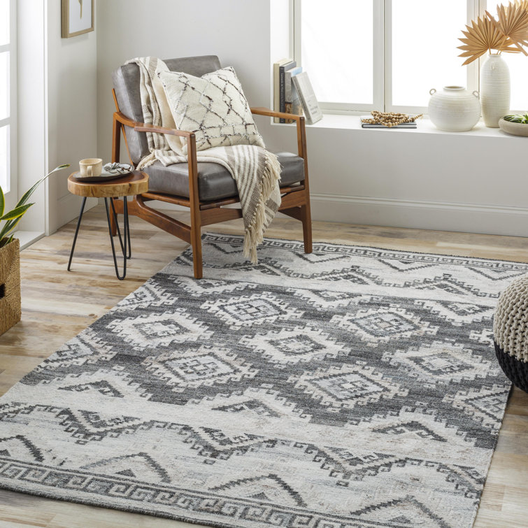 Gray and White Handwoven Recycled Yarn Area Rug