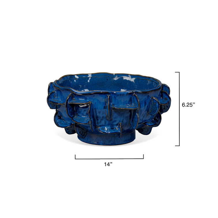 Handcrafted Blue Ceramic Low Decorative Bowl