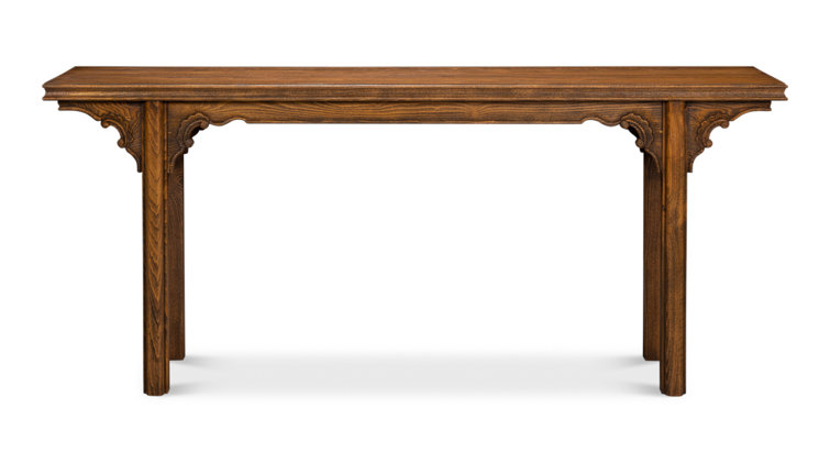 Brown Solid Beech Wood Rectangular Console Table