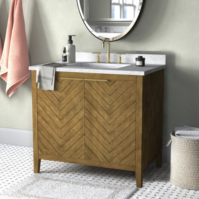 36 in. Almond Latte Single Sink Bathroom Vanity with Marble Top