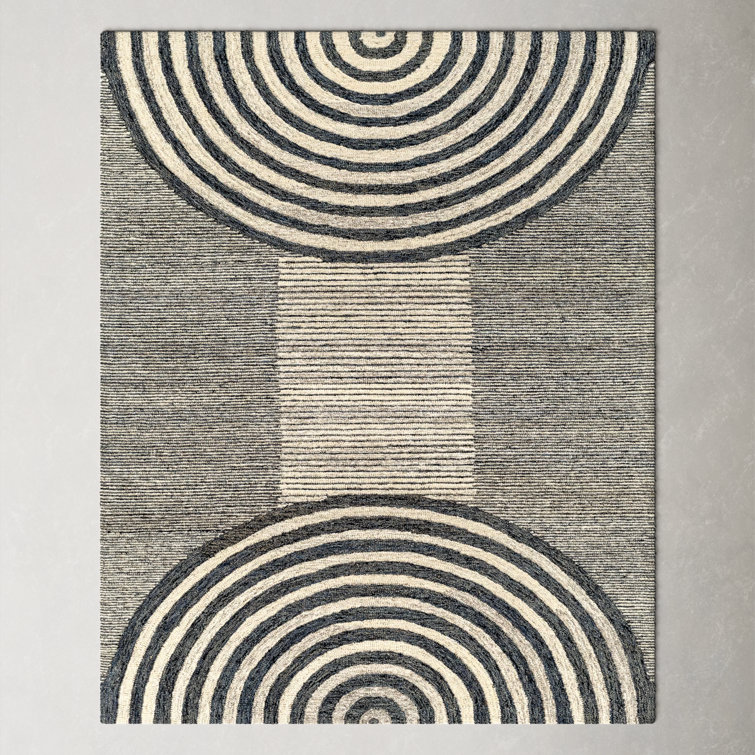 Black and Cream Hand-Tufted Wool 5' x 7' Rug