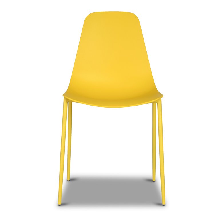 Sunburst Yellow Plastic and Metal Armless Dining Chairs Set of 4