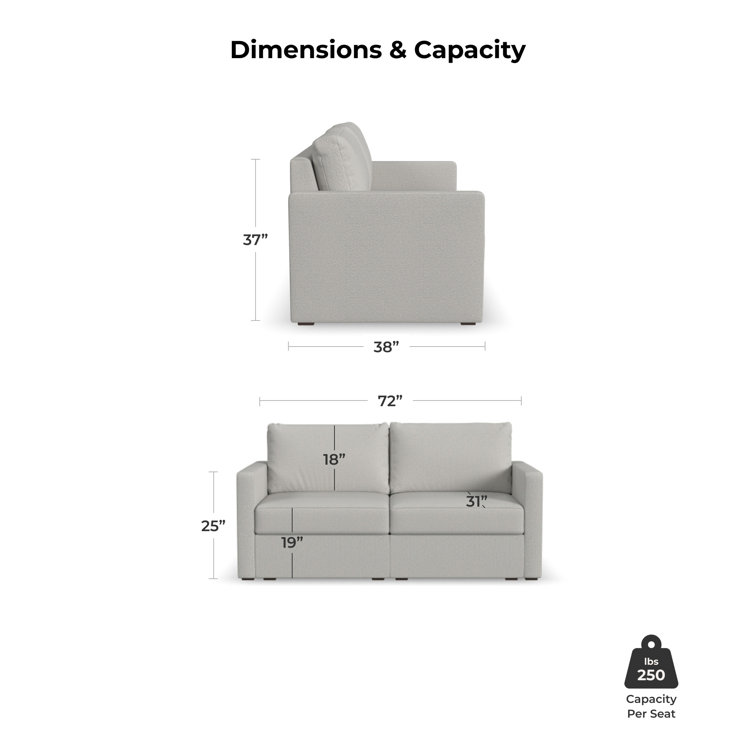 Frost Light Gray Modular Fabric Loveseat with Square Arms