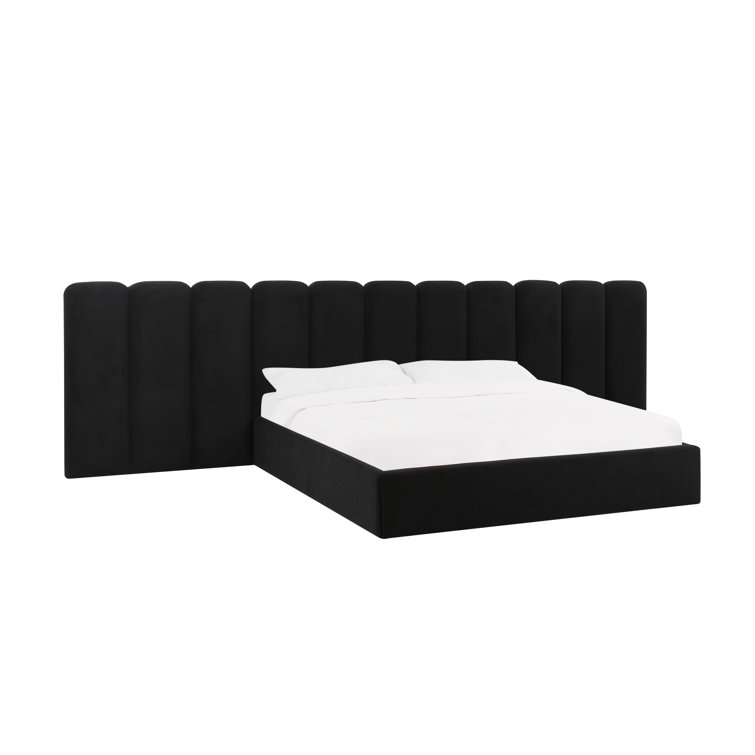 Black Velvet Queen Upholstered Bed with Adjustable Headboard