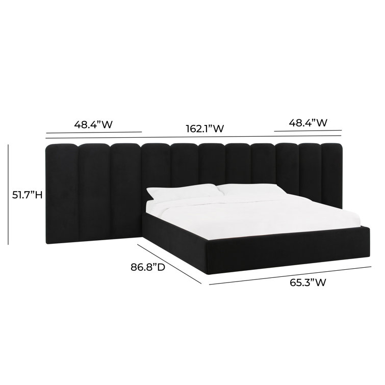 Black Velvet Queen Upholstered Bed with Adjustable Headboard