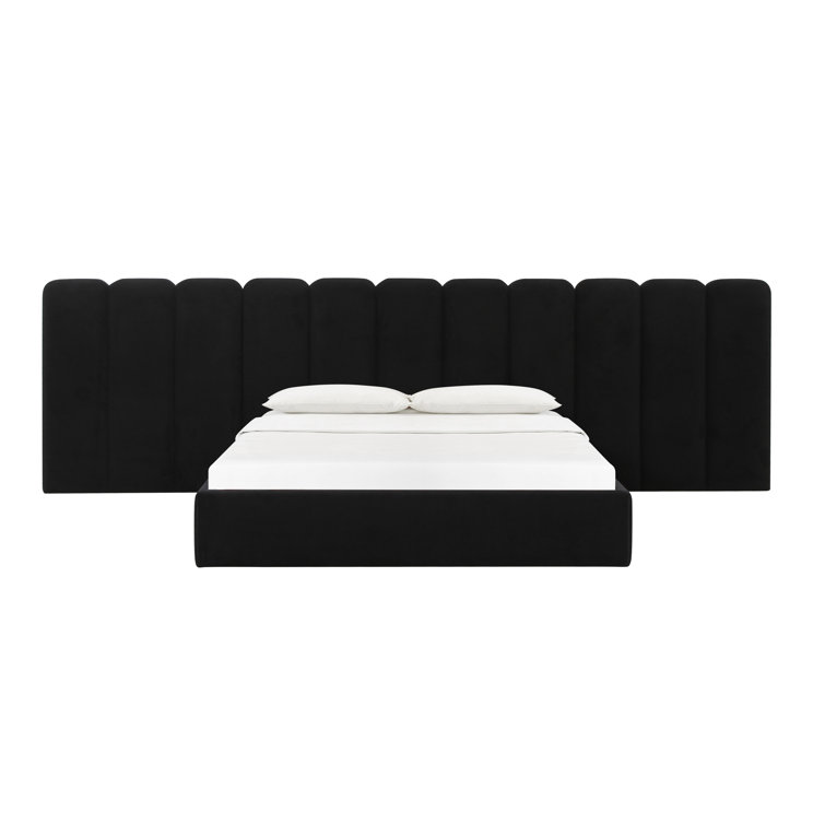 Black Velvet Queen Upholstered Bed with Adjustable Headboard