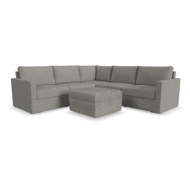 Pebble Dark Gray Fabric Sectional with Storage Ottoman and Track Arm