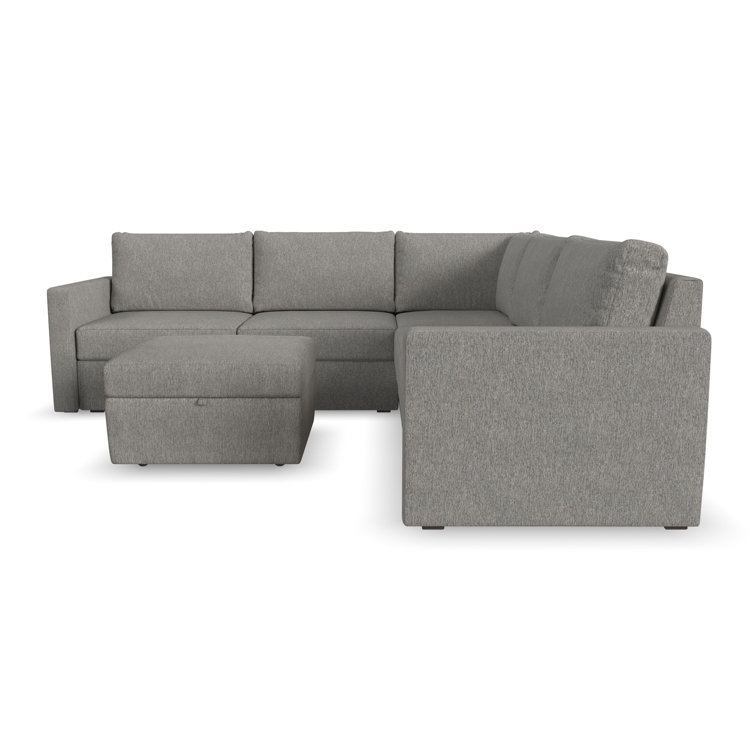 Pebble Dark Gray Fabric Sectional with Storage Ottoman and Track Arm