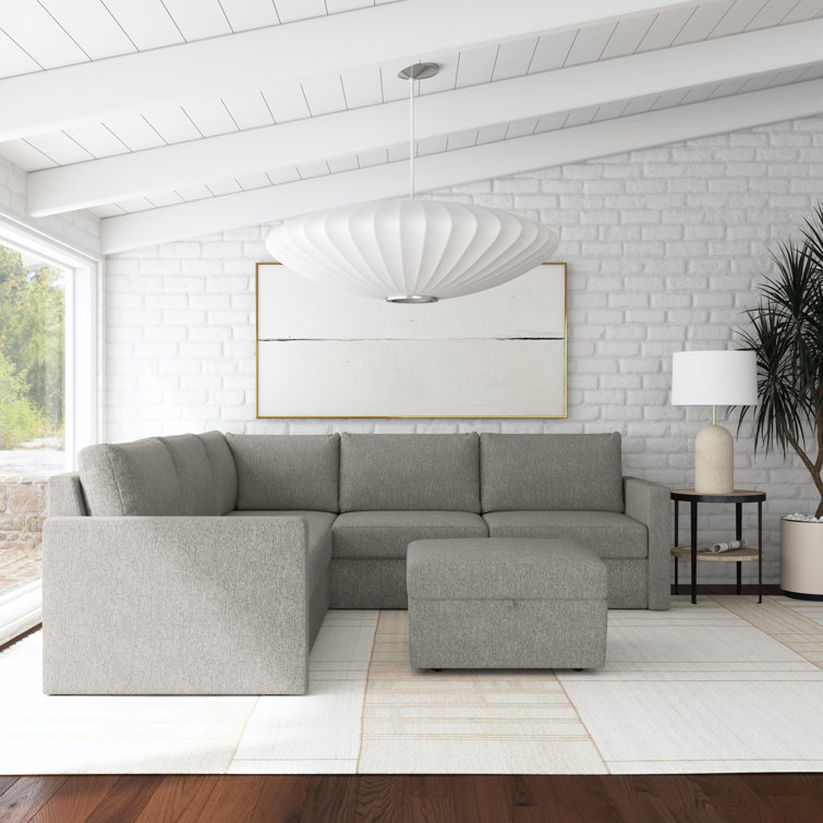 Pebble Dark Gray Fabric Sectional with Storage Ottoman and Track Arm
