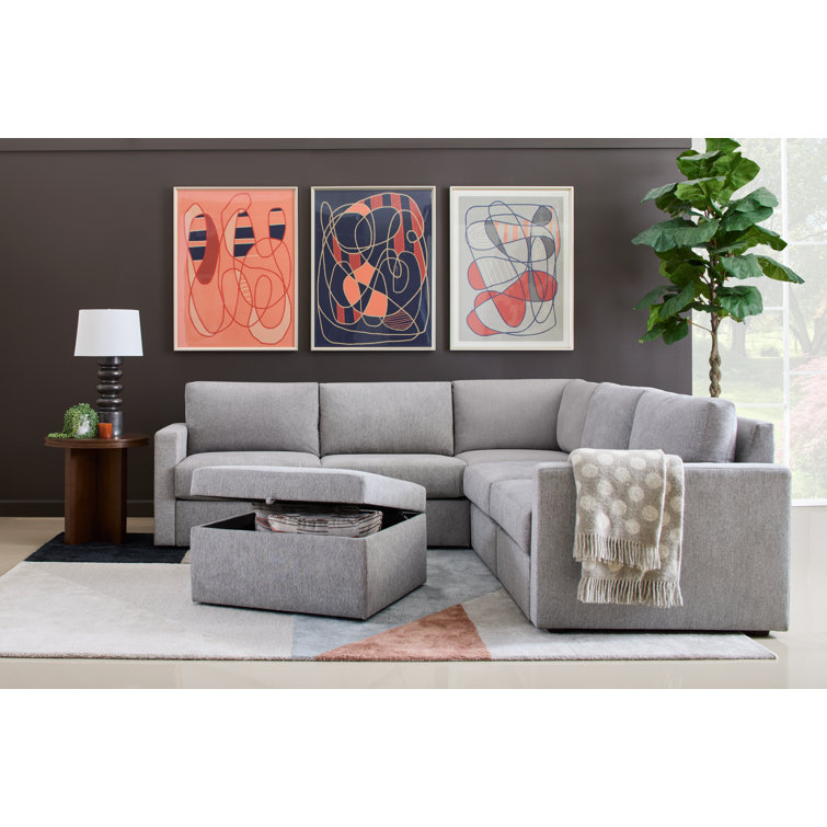 Pebble Dark Gray Fabric Sectional with Storage Ottoman and Track Arm