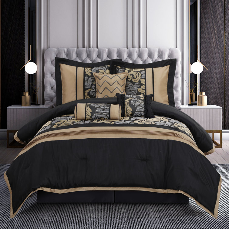 California King Black and Gold Microfiber Comforter Set