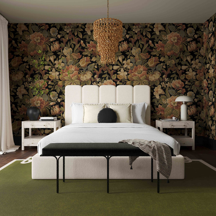 Cream Velvet King Upholstered Bed with Channel Headboard