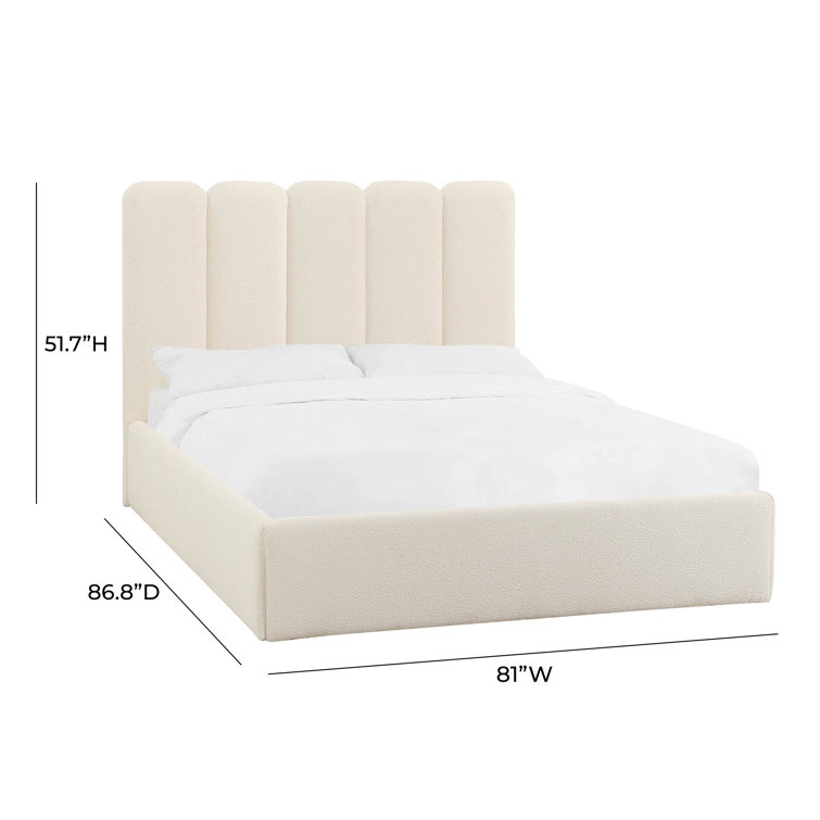 Cream Velvet King Upholstered Bed with Channel Headboard