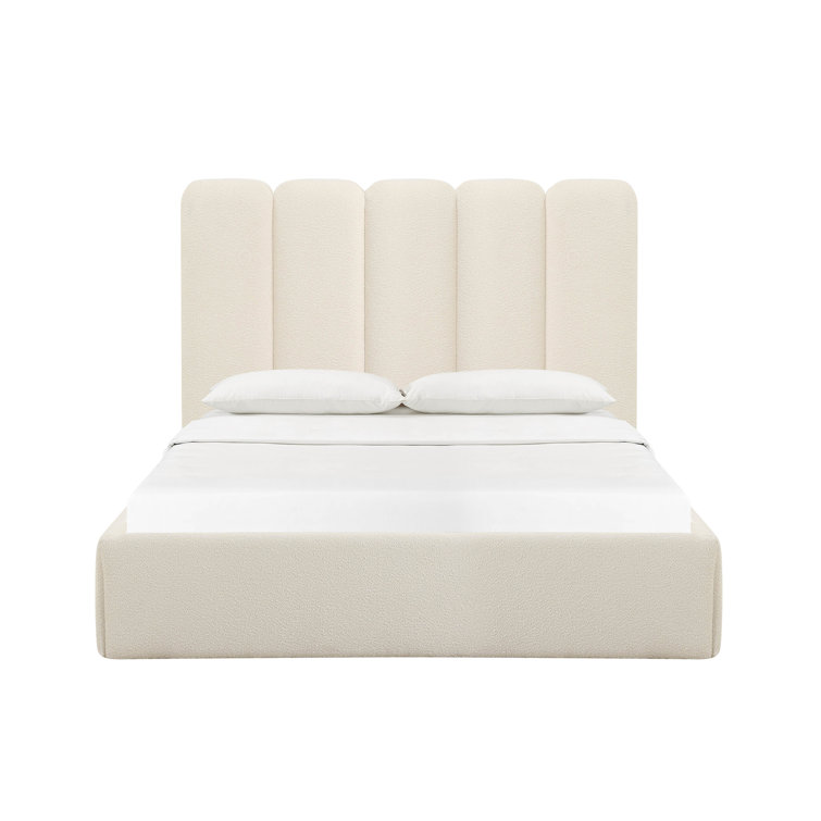 Cream Velvet King Upholstered Bed with Channel Headboard