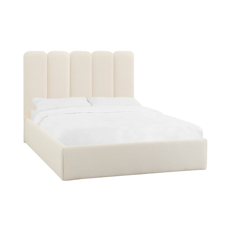 Cream Velvet King Upholstered Bed with Channel Headboard