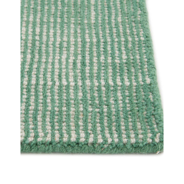 Hand-Knotted Green and Ivory Wool Runner Rug