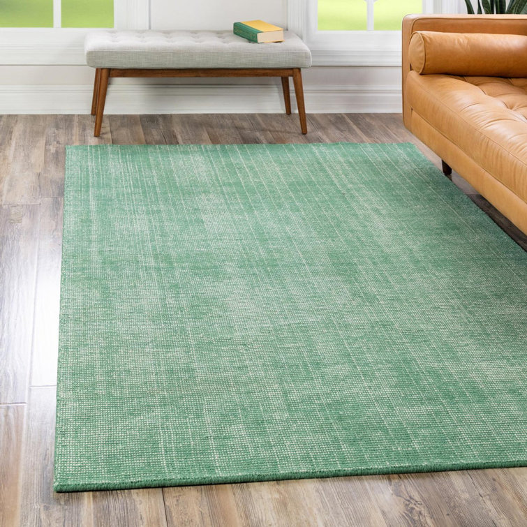 Hand-Knotted Green Wool Rectangular Area Rug, 10' x 13'
