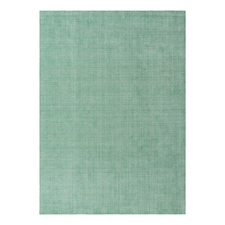 Handmade Ivory and Green Wool Rectangular Area Rug