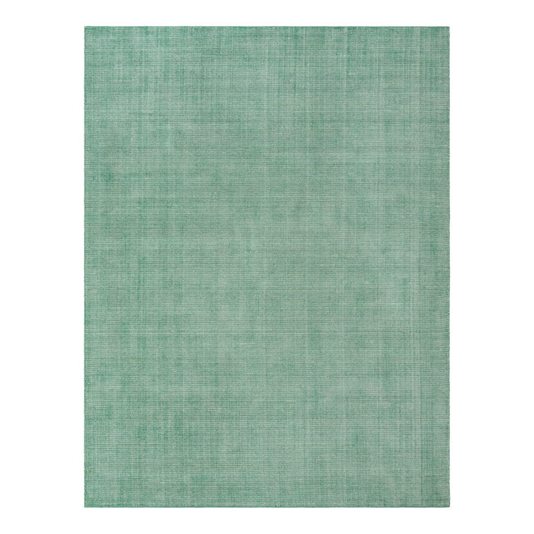 Hand-Knotted Green Wool Rectangular Area Rug, 10' x 13'