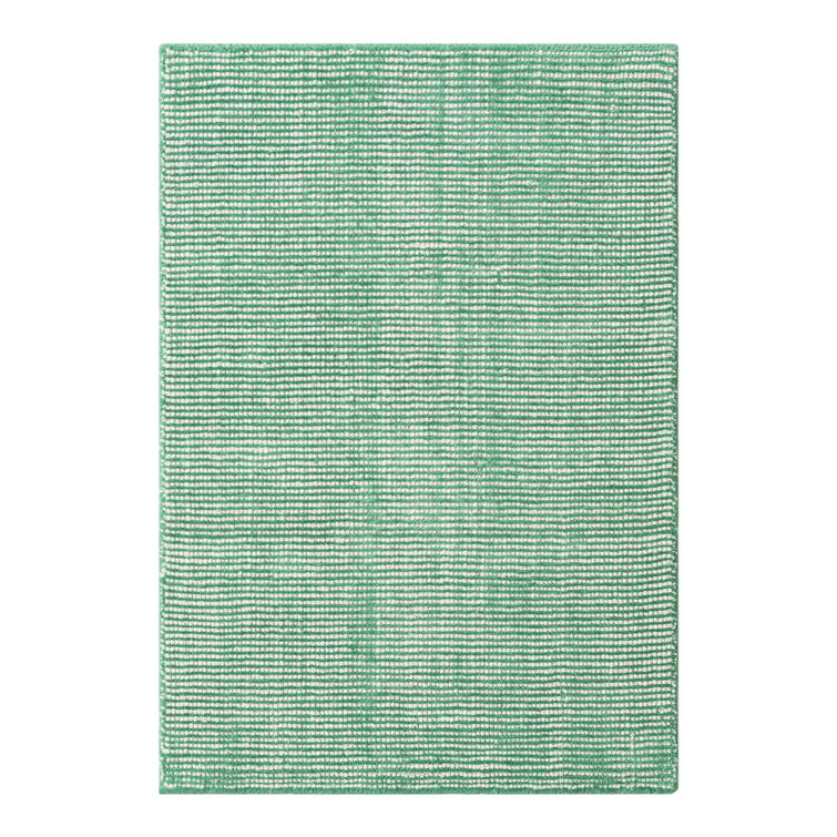 Hand-Knotted Green and Ivory Wool Rectangular Rug